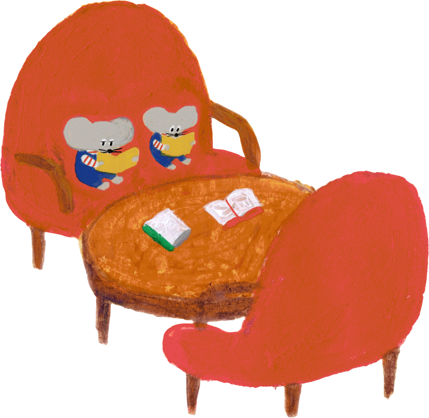 椅子に座って読書するねずみたち